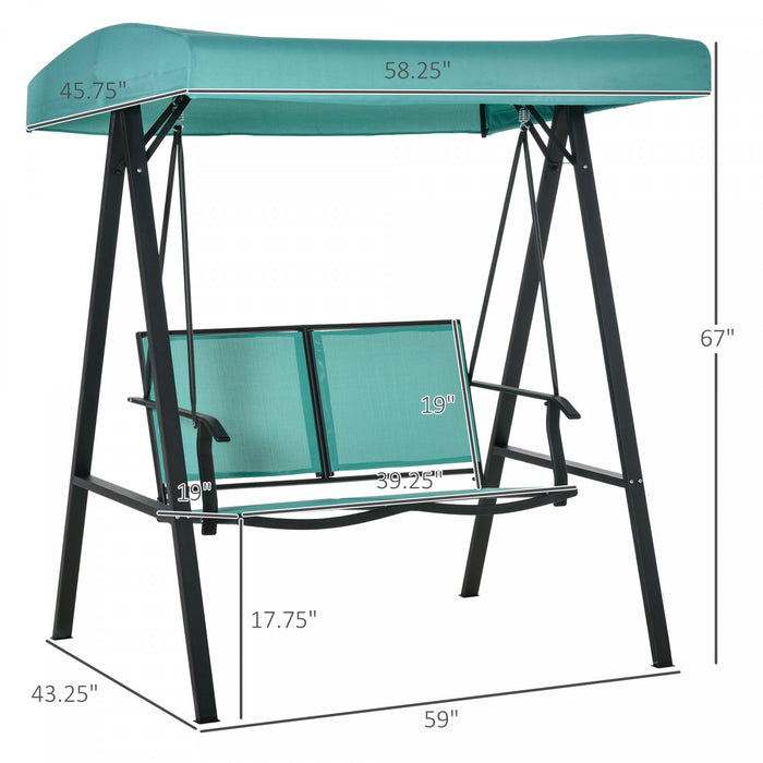 Outsunny 2-person Patio Swing Chair Outdoor Canopy Swing Bench With Adjustable Shade, Breathable Mesh Seats And Steel Frame For Garden, Poolside, Backyard, Blue