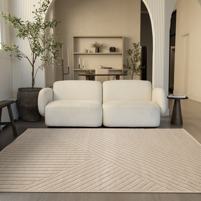 Oslo Beige Angled Striped Design Rug, 7'10\" x 10'6\" Indoor Area Rug