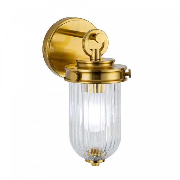 Myla 1 Light Wall Sconce, Vintage Brass With Ribbed Glass Glassware