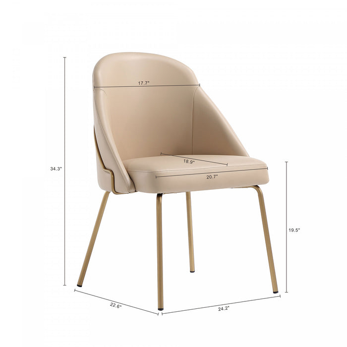 Gracie Modern Vegan Leather Metal Dining Chair in Tan and Gold - Set of 2