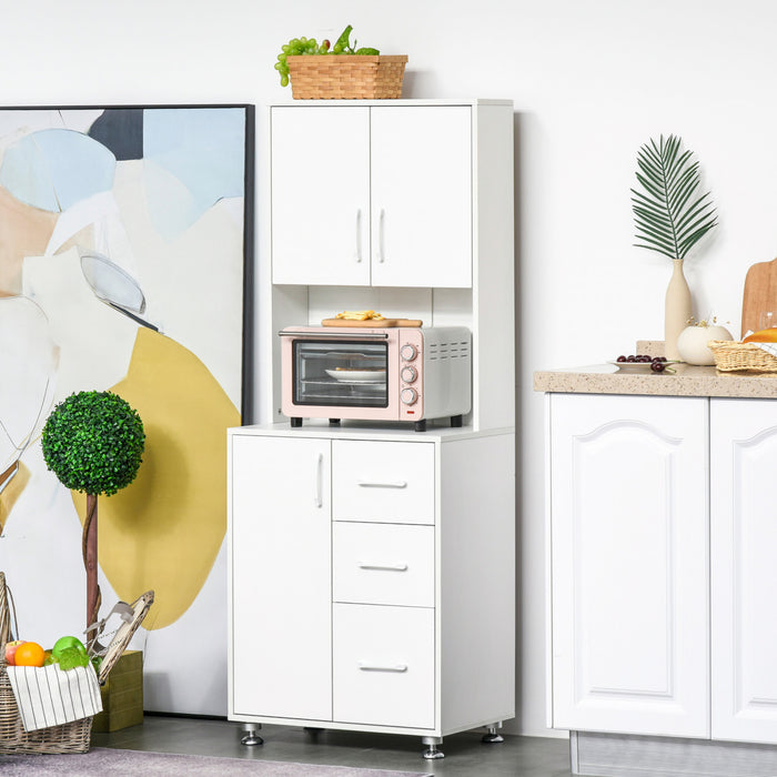 HOMCOM Modern Kitchen Cupboard Storage Organizer Microwave Cabinet, White