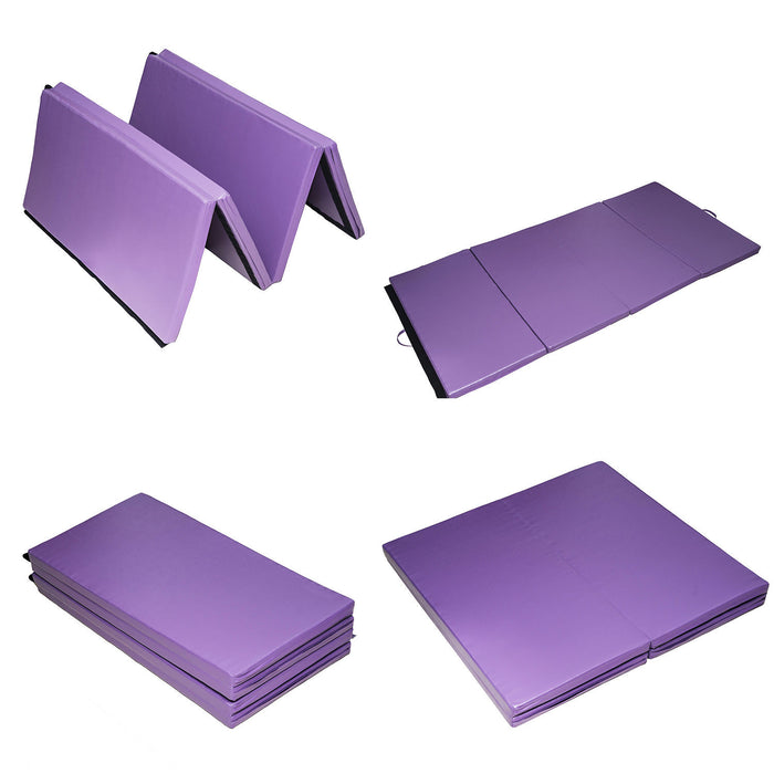 Soozier 4ftx8ftx2inch Pu Cuir Gymnastique Tumbling Gym Mat Arts Pliant Yoga Exercice Pad 4 Panneau (violet)