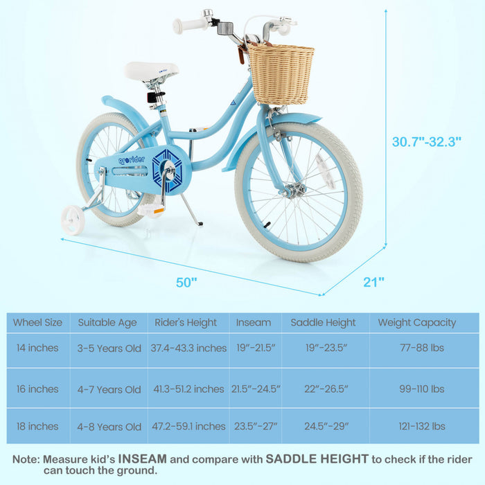 Costway 18\" Kid's Bike With Training Wheels Adjustable Handlebar Seat Handbrake Blue