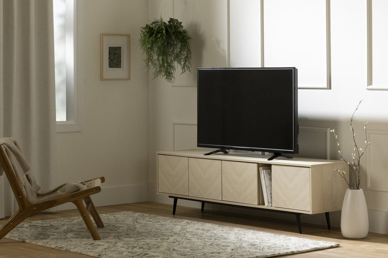 Oxford 71\" TV Stand with Doors - Bleached Oak & Light Beige