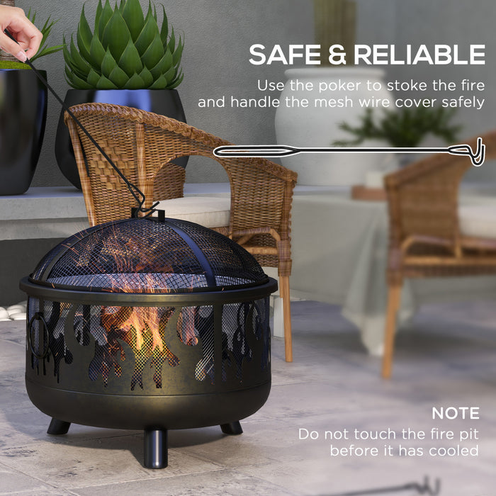 Outsunny 24\" Round Outdoor Fire Pit 2-in-1 Firepit Bowl W/ Lid, Grill