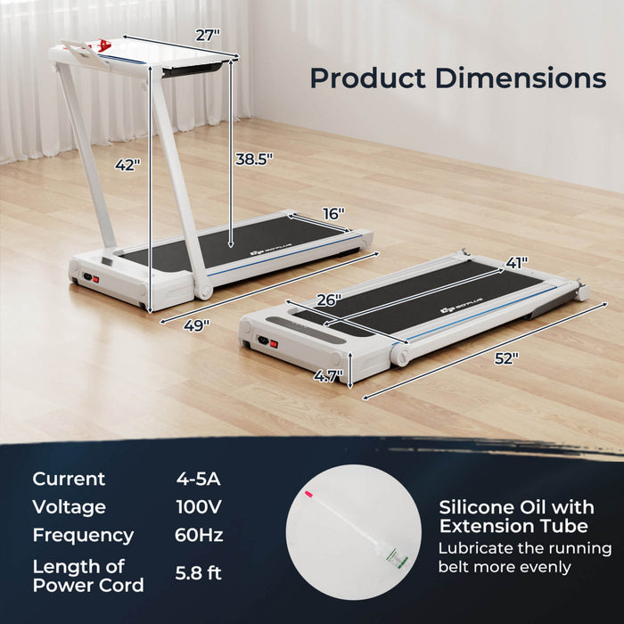 Goplus 2.25hp 3-in-1 Folding Treadmill W/table Speaker Remote Home Office White