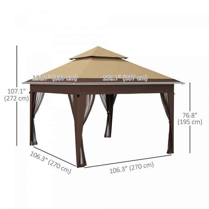 Outsunny 11x11ft Adjustable Pop Up Canopy W/ 1-button Push Mosquito Netting