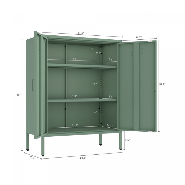 Naomi Modern 32\" Metal Accent Cabinet in Sage Green Armoire