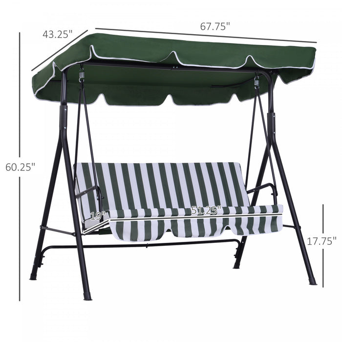 Outsunny 3-seat Patio Swing Chair, Outdoor Porch Swing Glider With Adjustable Canopy, Removable Cushion, And Weather Resistant Steel Frame, For Garden, Poolside, Backyard, Green
