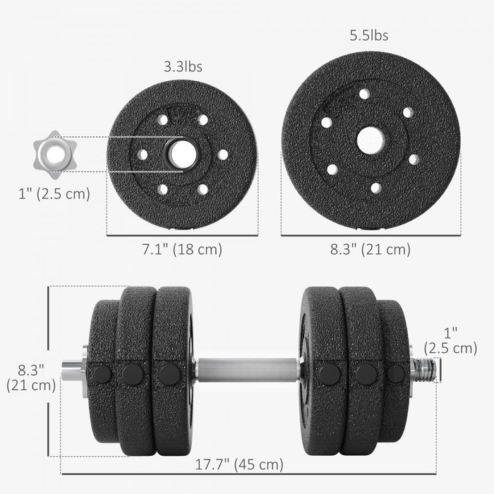 Soozier 2 x 33 lbs Adjustable Dumbbells Weight Set for Body Fitness, Black