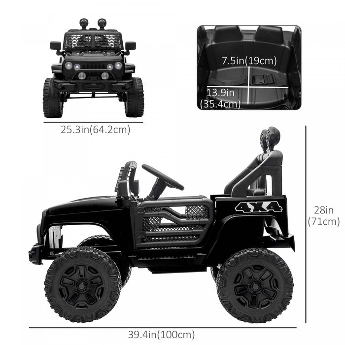 Aosom 12v Ride On Car Off Road Truck For Kids Suv Electric Battery Powered With Remote Control, Adjustable Speed, Black