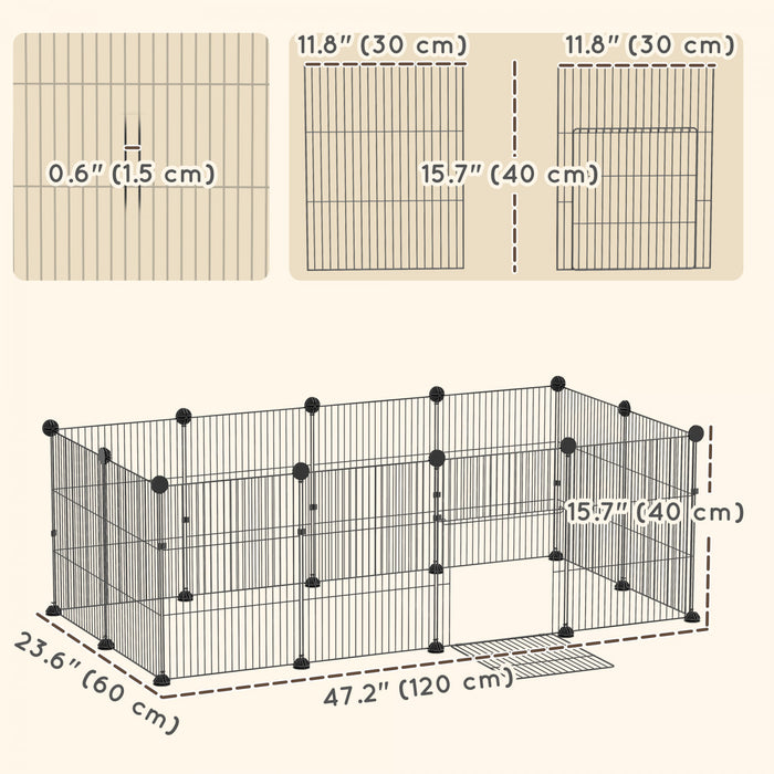 PawHut 12 Panels Small Animal Cage with Waterproof Mat, DIY C&C Cage for Guinea Pigs, Rabbits, Hedgehogs, Animal Playpen with Door, 47.2\" x 23.6\" x 15.7\"