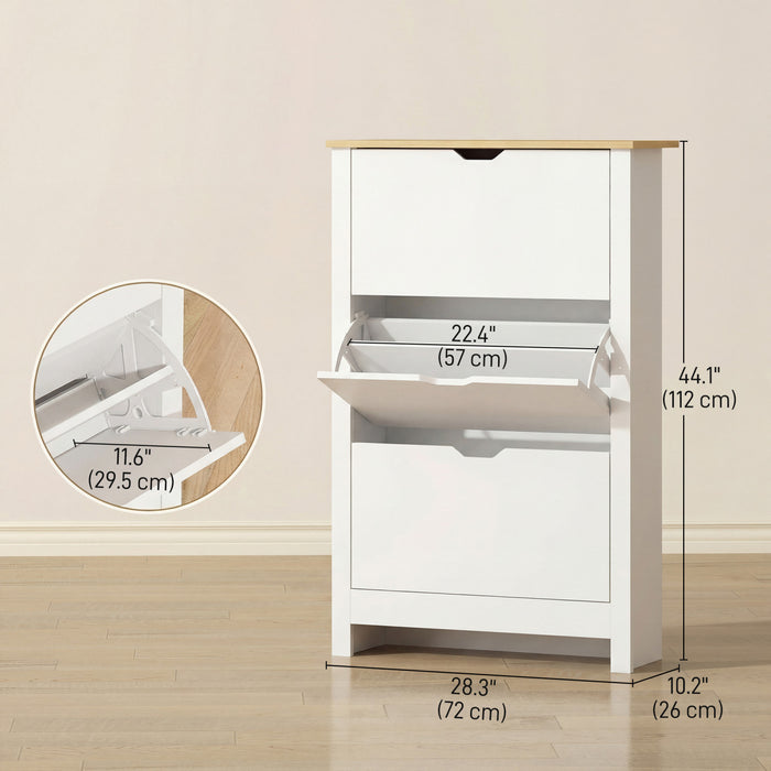 HOMCOM Narrow Shoe Cabinet for Entryway w/ 3 Flip Drawers Adjustable Shelf