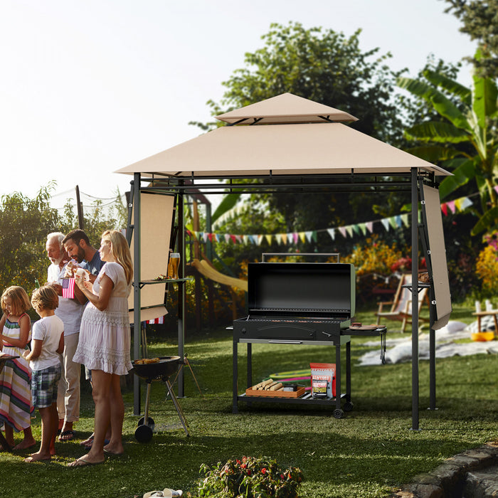 13.5' X 4' Patio Bbq Grill Gazebo Side Awnings Shelves 2-tier Canopy Outdoor