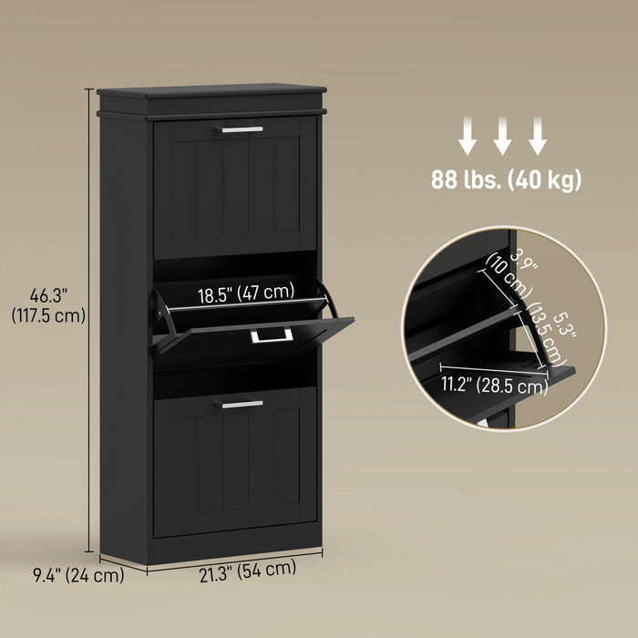 HOMCOM Narrow Shoe Cabinet with Flip Drawers Adjustable Shelf, Black