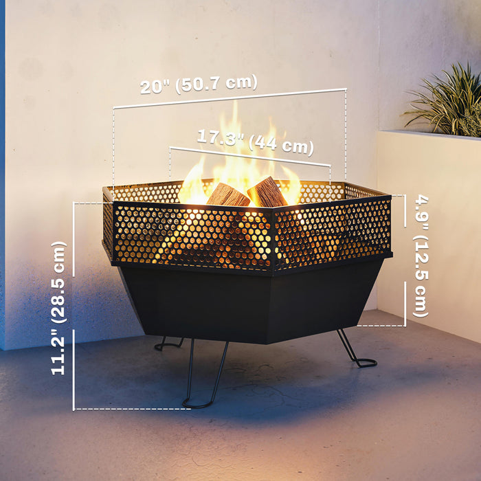 Outdoor Fire Pit with Fire Poker, Foldable Wood Burning Firepits, Black