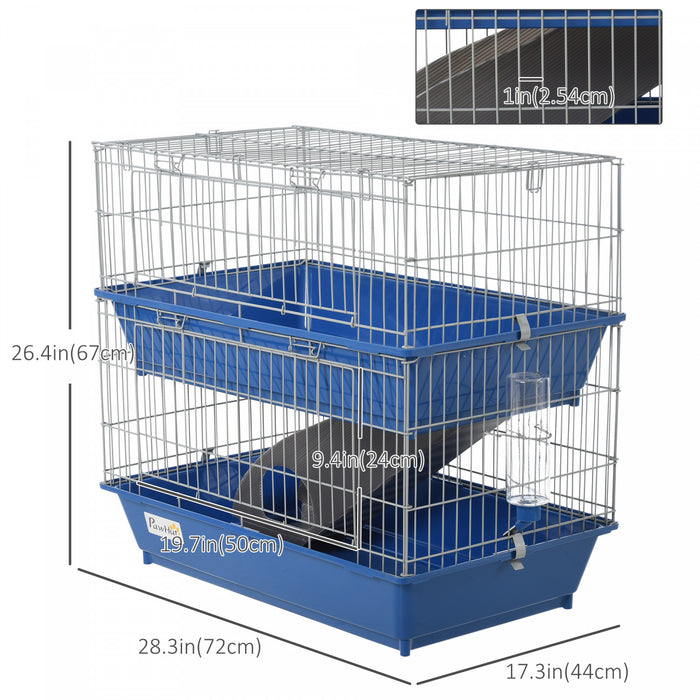 Pawhut Metal Small Animal Cage, 2-tier Guinea Pig Cage With 2 Doors, Platforms, Wide Ramp, Dish And Bottle, Deep Base, For Ferrets, Chinchillas, Bunnies, Blue