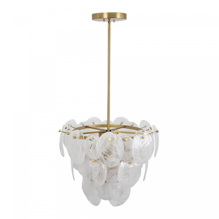 Lily 8 Light Chandelier, Brushed Brass With Wispy White Murano Style Glass