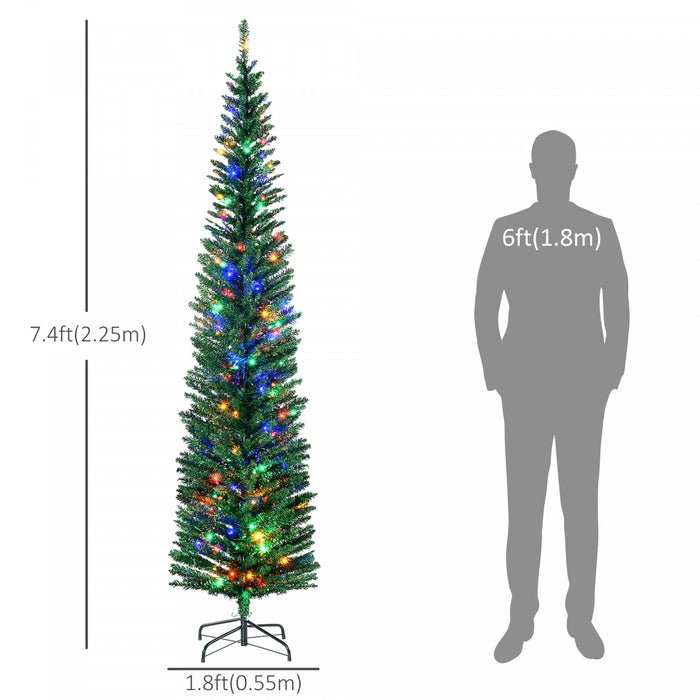 Homcom 7.5' Pencil Artificial Christmas Tree With Colourful Led Lights