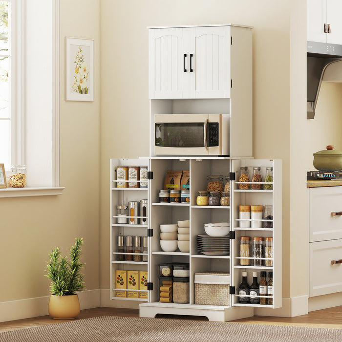 HOMCOM 71.5\" Tall Pantry Cabinet, Kitchen Cupboard with Spice Racks, White
