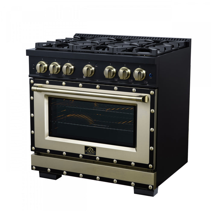 Forno Ambassador 36\" Gas Range in Black, 6 Sealed Burnes, 5.2 Cu.Ft. Oven - FFSGS6299-36CPBLK