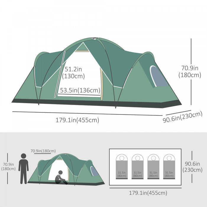 Outsunny 5-6 Person Outdoor Camping Tent, Family Tent W/ Light Hook, Green