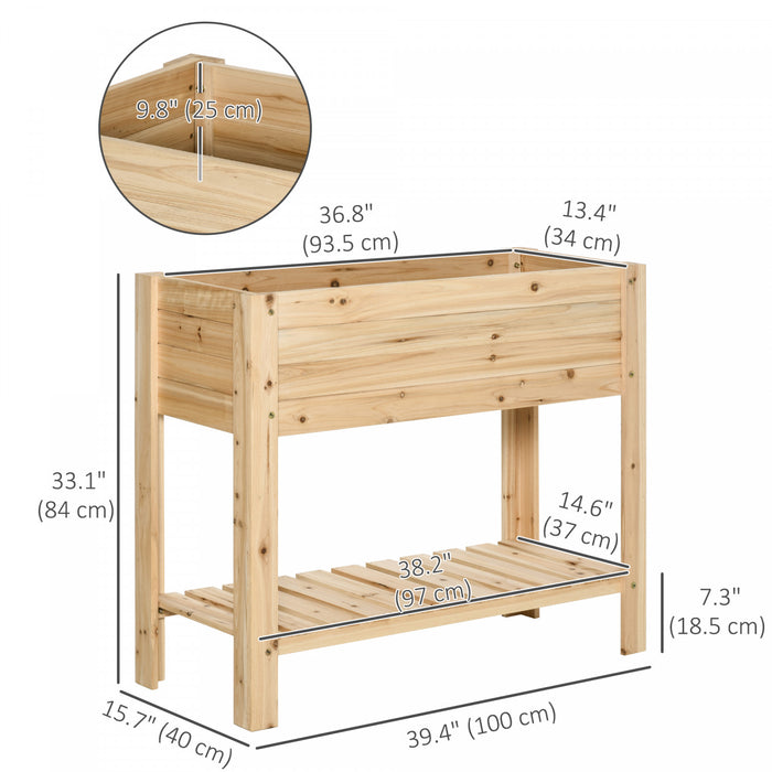 Outsunny Wooden Raised Garden Bed Planter W/storage Shelf, Natural Wood