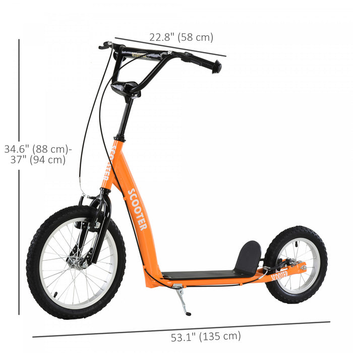 Aosom Kids Scooter For Age 5+, Youth Kick Scooter With Adjustable Handlebar, Front And Rear Dual Brakes, Inflatable Wheels, Orange