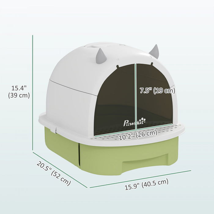 Pawhut Cat Litter Box With Lid, Drawer Style Enclosed Kitty Litter Box With Front Door Flap, Scoop, Handle, Easy Clean, Cat Litter Tray For Small And Medium Cats, Green