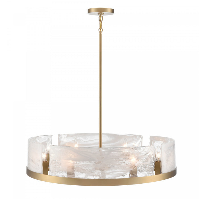 Skye 8 Light Chandelier, Brass With Wispy White Murano Style Glass
