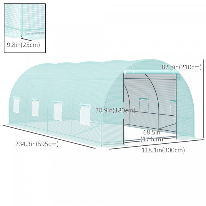 Outsunny 20x10x7ft Heavy Duty Walk-in Greenhouse Outdoor Backyard Seed Plant Vegetables Growing Warm House Flower Polytunnel Shelter Green