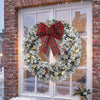 HOMCOM 24 Inch Pre-Lit Christmas Wreath, Flocked Winter Wreath, Green