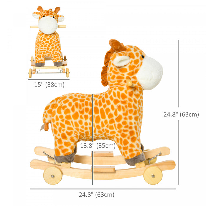 Qaba 2-in-1 Rocking Horse Kids Plush Ride-on Gliding Giraffe-shaped Plush Toy Rocker With Realistic Sounds For Child 36-72 Months Yellow