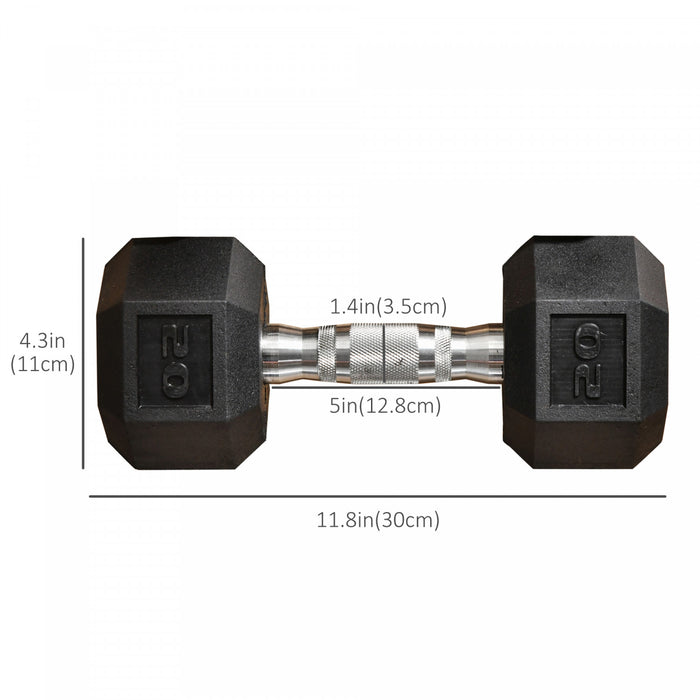 Soozier 2 x 20 lbs Rubber Dumbbells Weight Set for Body Fitness Training
