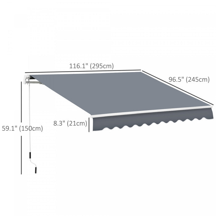 Outsunny 10' X 8' Manual Retractable Awning Shelter W/ Crank, Dark Grey