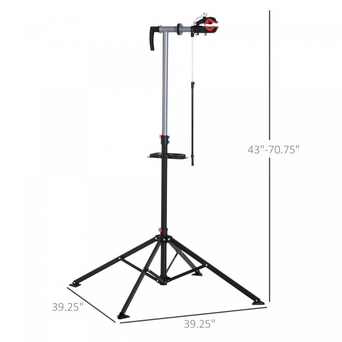 Homcom Height Adjustable Bike Repair Stand, Foldable Home Bicycle Maintenance Rack With Quick Release And Tool Tray