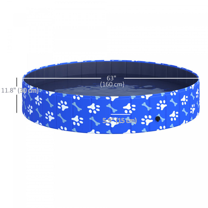Pawhut Folding Dog Pool Portable Pet Kiddie Swimming Pool, Outdoor/indoor Puppy Bath Tub With Nonslip Bottom For Dogs & Cats, (Φ63\", Blue)