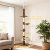 PawHut 91"-102" Cat Tree, 5-Tier Floor-to-Ceiling Cat Tower Kitty Activity Center w/ Scratching Post, Cozy Hammock Play Rest Post Pet Furniture for Jumping Climbing, Leopard Print