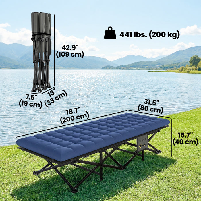 Outsunny Set of 2 Camping Cot with Pad, 32\" Extra Wide Folding Cots, Blue