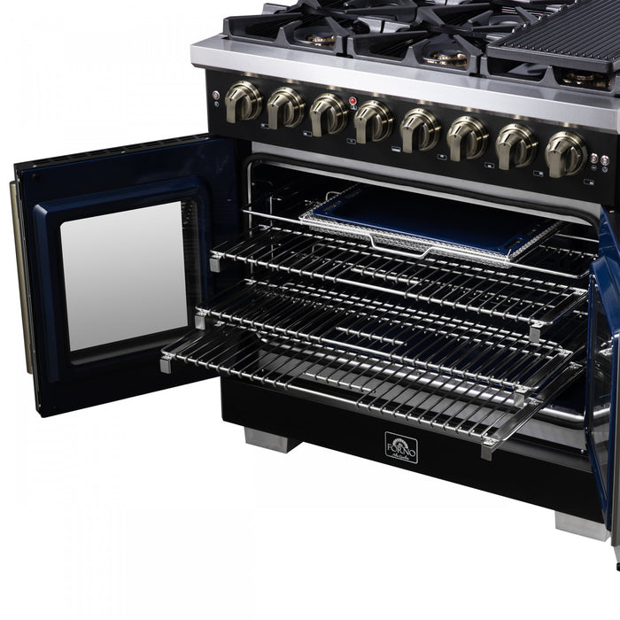 Forno Capriasca 36\" French Door Dual Fuel Range, Black, 5.36 cu. ft. - FFSGS6387-36BLK