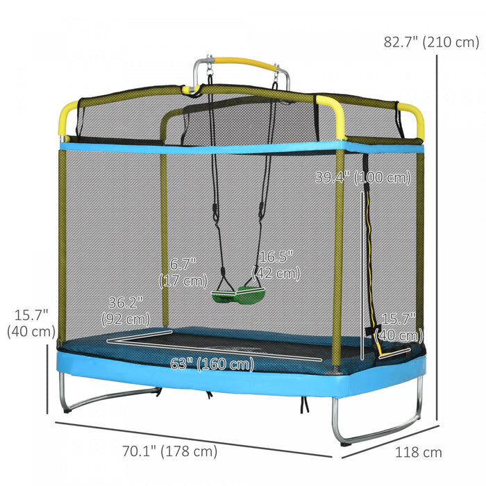 Qaba 6.9ft Trampoline For Kids, 3 In 1 Mini Trampoline With Safety Net, Gymnastics Bar, Swing, Toddler Trampoline For Baby 3+ Years Old Indoor/outdoor Use, Light Blue