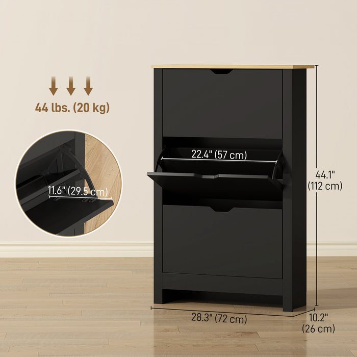 HOMCOM Narrow Shoe Cabinet with 3 Flip Drawers Adjustable Shelves, Black