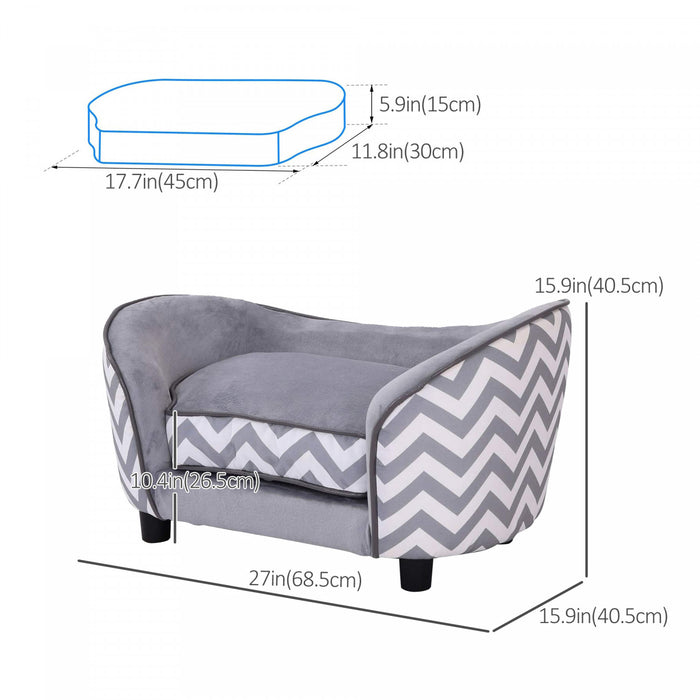 Pawhut Pet Sofa Elevated Dog Bed Raised Cat Couch Puppy Furniture For Small Sized Dogs With Storage Removable Cushion Cover Grey