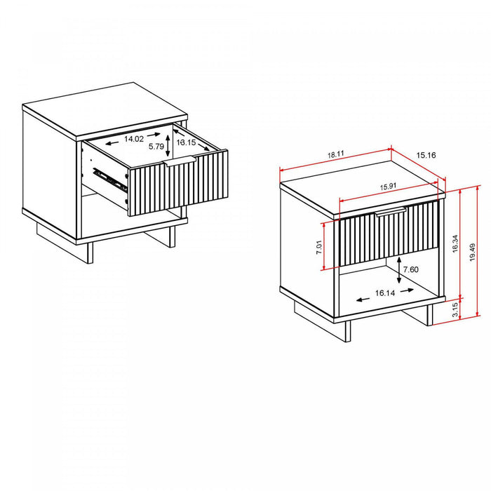 Granville Modern 18\" Nightstand in Charcoal Gray (1-Drawer) - Set of 2
