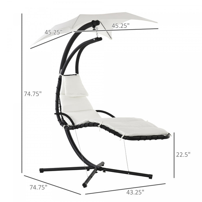 Outsunny Outdoor Hammock Chair With Stand, Floating Chaise Lounge Chair With Soft Padded Cushion, Hanging Hammock Swing Reclining Seat With Canopy Umbrella, Cream White