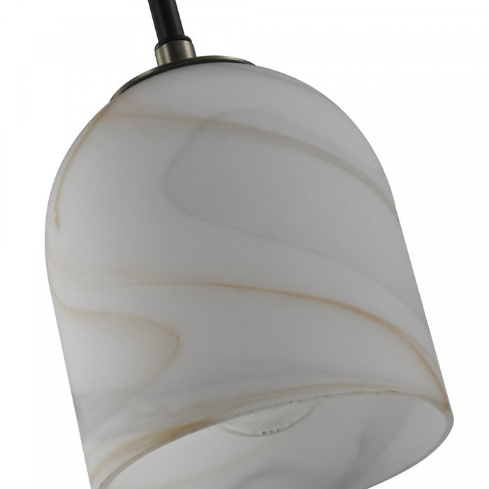 Crema 1 Light Pendant, Black, Brushed Brass With Alabaster Style Glass