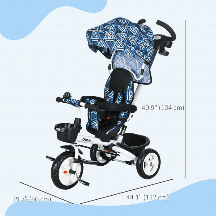 Qaba Toddler Tricycle, 6 In 1 Stroller Bike With Parent Push Handle, Canopy, Storage Baskets, Cupholder, Safety Guardrail And 5-point Safety Belt, For 12-60 Months, Light Blue