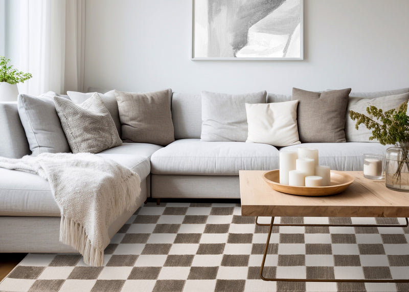 Leopold Checkered Brown White Geometric Area Rug - 5'3\" x 7'7\"