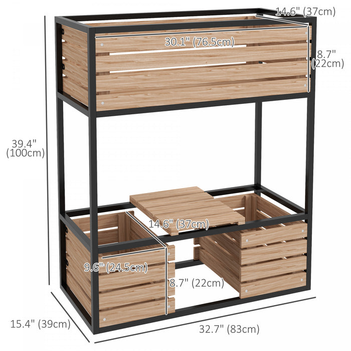 Outsunny 2-tier Raised Garden Bed, Elevated Planter Box With Storage Shelf, Wood Plant Stand For Flowers, Vegetables, Herbs, Light Brown