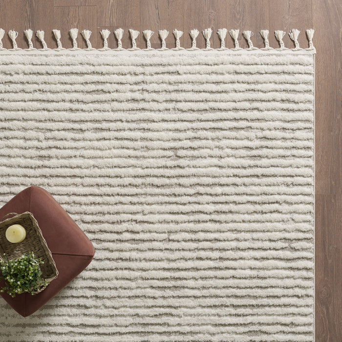 Quinto Beige Waves Shag Area Rug - 6'3\" x 9'